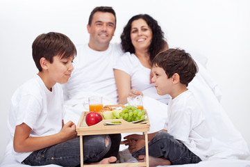Fresh fruits breakfast for family with kids
