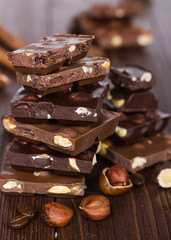 Chocolate on a wooden background