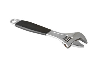 Old rusty wrench, isolated on white background