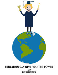 Vector boy standing on the top of the world