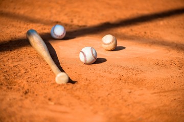 Basebal and Batl on Home Plate