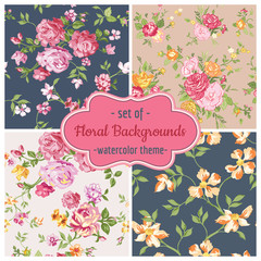 Set of Seamless Flower Backgrounds - pattern in vector