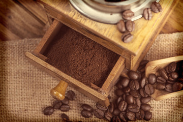 freshly grinded organic coffee beans