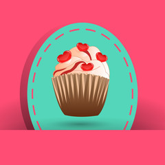 Candy cupcake on the pink background