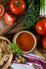 Tomato soup in vintage style from above