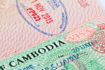 Obraz premium Cambodia visa stamp in passport