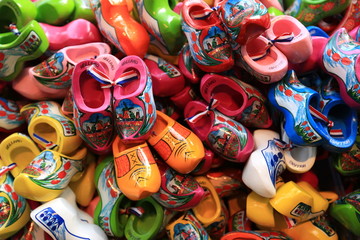 Naklejka premium Dutch Souvenirs, a bunch of colored wooden shoes