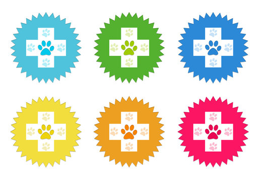 Set of colorful stickers icons with veterinary symbol