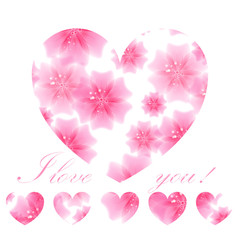 Beautiful pink flowered heart on white background. Greeting card