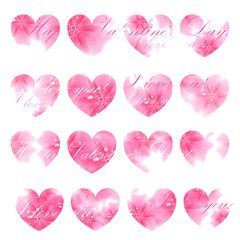 Beautiful greeting card. Pink flowered hearts. Vector illustrati