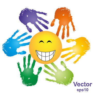 Vector hand print smiley sun