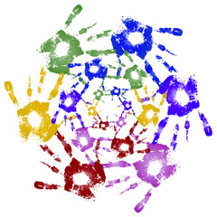 Conceptual children painted hand print isolated