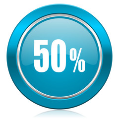 50 percent blue icon sale sign