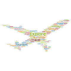Fototapeta na wymiar Vector conceptual travel or tourism plane word cloud