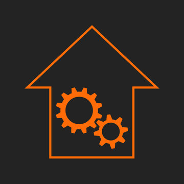Black and orange house with gear wheels