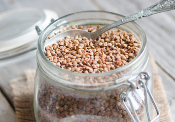 Buckwheat in a glass jar