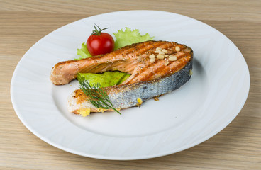 Grilled salmon steak