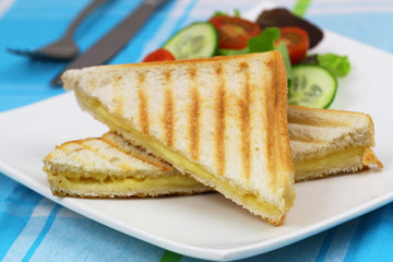 Toast with cheese and ham, closeup