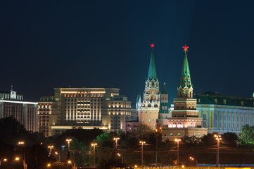 Fototapeta na wymiar Two towers of Moscow Kremlin, Red Square.