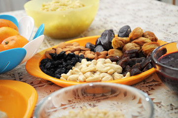 dried fruits and nuts on plate