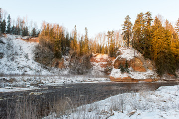 Frozen winter river landscape