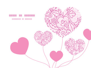 Vector pink flowers lineart heart symbol frame pattern