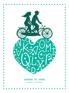 Vector white on green alphabet letters couple on tandem bicycle