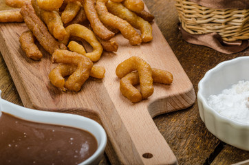 Churros with chocolate dip - Streed food, deep fried