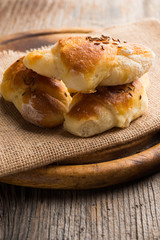 Homemade stuffed pastry with shape of rolls