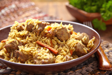 pilaf with meat and vegetables