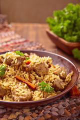 pilaf with meat and vegetables