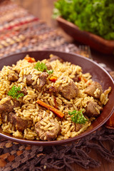 pilaf with meat and vegetables