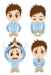 正座する２頭身の青年セット