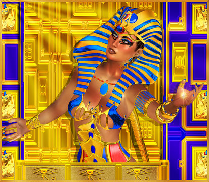 Egyptian sun god ra and Cleopatra, digital art