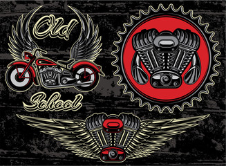Naklejka premium set of retro emblems on the motorcycle theme