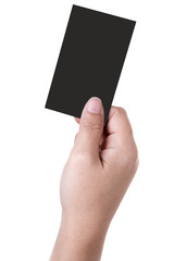 Hand holds business card