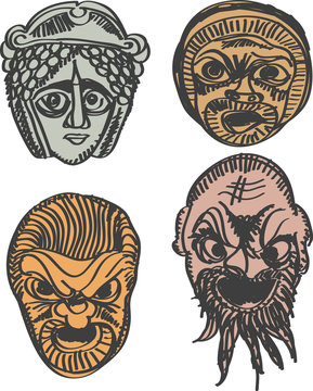 Classical Ancient Greek Drama Masks