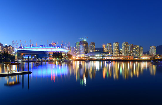 Vancouver City Skyline At Night, Vancouver, BC