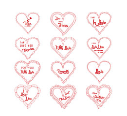 valentine's greeting in hearts doodle frame set