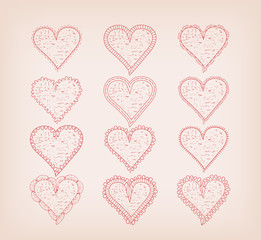 Fototapeta na wymiar hearts doodle frame set for wedding and valentine design