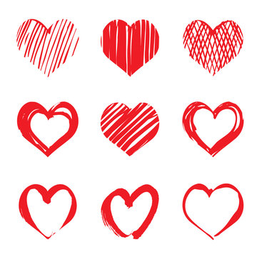 Set of red vector drawing hearts