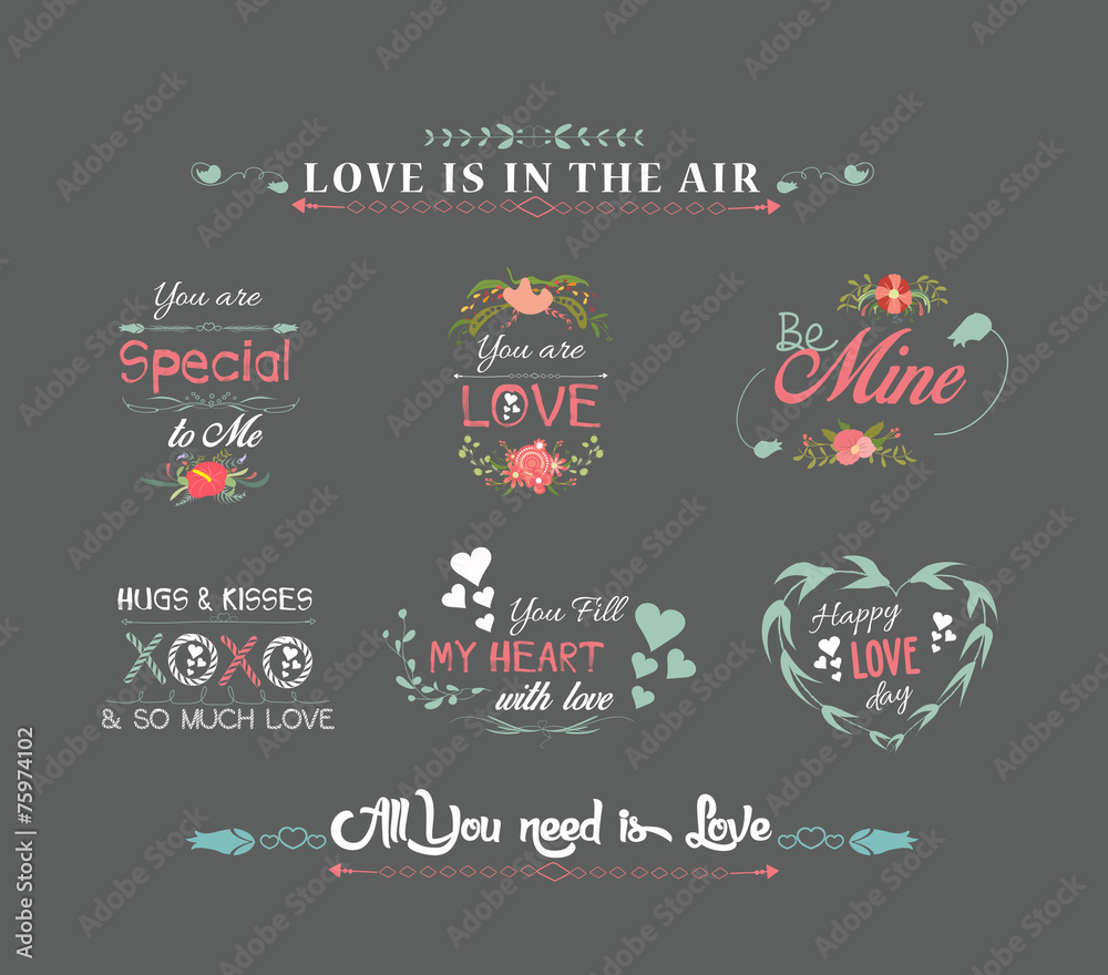Wall mural valentines day labels chalkboard - Wall murals