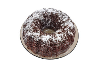 Chocolate biscuit cake, isolated on white background