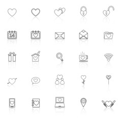 Love line icons with reflect on white background