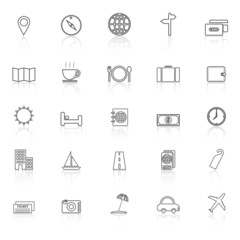 Fototapeta premium Travel line icons with reflect on white background