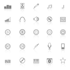Music line icons with reflect on white background
