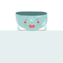 Vector christmas mug with blank banner. Christmas greeting card