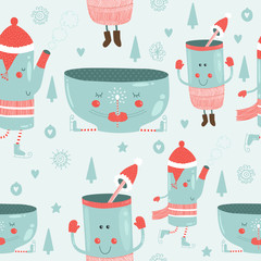 Vector christmas background with mugs
