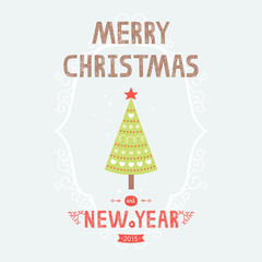 Vector christmas greeting card with tree