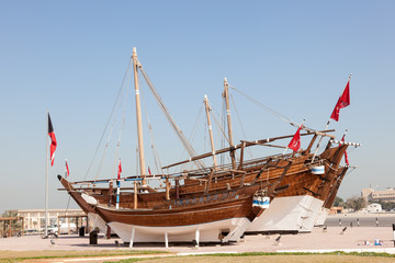Historic dhow ships at Maritime Museum of Kuwait